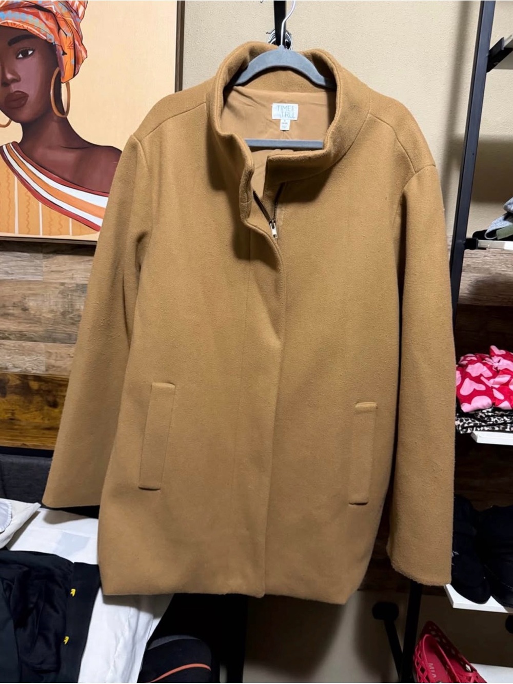 Time and Tru Camel/Tan Zip-Front Pea Coat